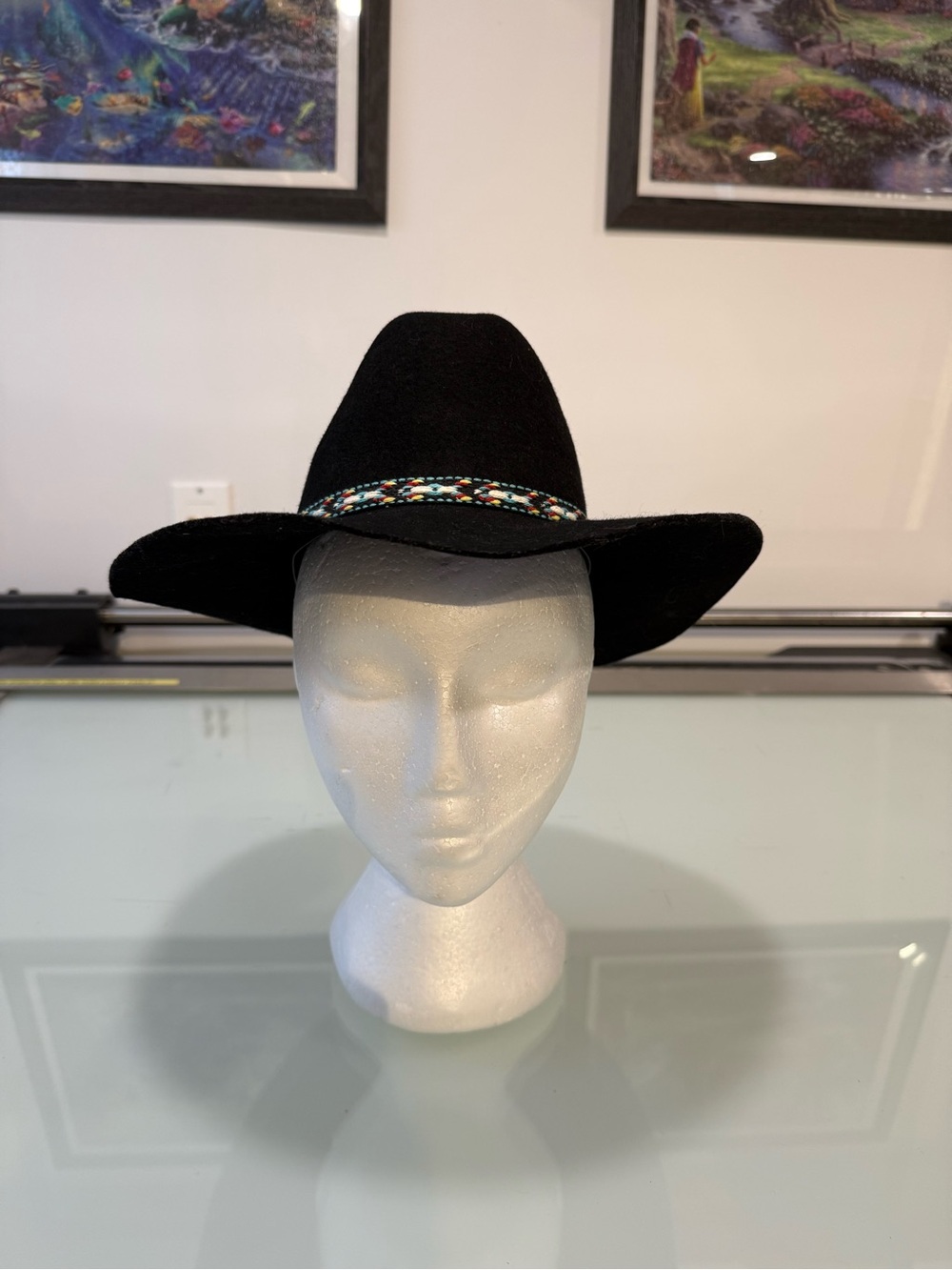 Smithbilt Black Wool Felt Western Fedora Hat Size S Woven Band Made in Canada